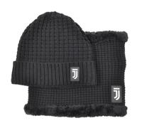 Juventus Set de invierno, gorro y braga de cuello de punto jacquard negro con logotipo, accesorios oficiales de fútbol