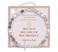 Juvux Pulsera de cruz de fe para mujer, pulsera de cuentas de piedra natural inspiradora cristiana con palabras de fe, regalo de joyería religiosa para el día de la madre, cumpleaños, regalo de