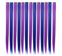 Juwaacoo 13 extensiones de pelo sintético liso para fiestas de colores, color + azul