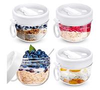 Juwacoo Overnight Oats - Juego de 4 recipientes con tapa para cereales, 600 ml, vasos de cereales y yogur, tarros de avena para leche y yogur