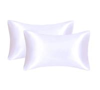 juwenin - Funda de almohada de seda para cuidado del pelo y rostro, para prevenir las arrugas, cremallera oculta, 2 unidades, poliéster Poliéster. raso seda sintética, Blanco, Estándar