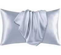 juwenin - Funda de almohada de seda para cuidado del pelo y rostro, para prevenir las arrugas, cremallera oculta, 2 unidades, poliéster Poliéster. raso seda sintética, Gris, Estándar