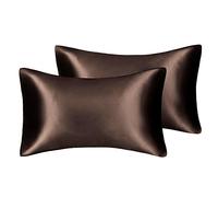 juwenin - Funda de almohada de seda para cuidado del pelo y rostro, para prevenir las arrugas, cremallera oculta, 2 unidades, seda sintética raso, café, Estándar