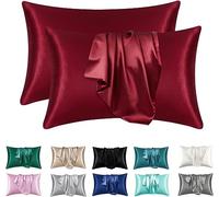 juwenin Fundas de almohada de satén sedosas, 2 paquetes sedosas, suaves, antiestáticas, resistentes al polvo y ácaros (borgoña)