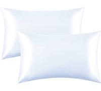 juwenin Fundas de almohada de satén sedoso, 2 paquetes de 50 x 75 °C, suaves, antiestáticas, resistentes al polvo y ácaros (blanco puro)