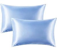 juwenin Fundas de almohada de satén sedoso, 2 paquetes de 50 x 75 °C, suaves, antiestáticas, resistentes al polvo y ácaros (azul claro)