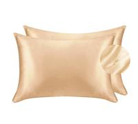 Juwenin Home - Funda de almohada de raso para proteger el cabello y la piel del rostro y prevenir las arrugas, sedosa y elegante, con cremallera oculta, medida estándar: 50 x 75 cm, color: champán