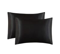Juwenin Home - Paquete de 2 fundas de almohada de pura seda de morera, suaves, para cabello y piel, con cierre de sobre (negro, estándar, 50 x 75 cm)