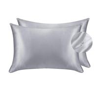 Juwenin Home - Paquete de 2 fundas de almohada de seda pura de morera, suaves para cabello y piel, con cierre de sobre (50 x 75 cm, plateado)