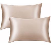 juwenin Juego de 2 fundas de almohada de satén sedoso, 50 x 75 cm, sedosas, antiestáticas, antiácaros, color camello
