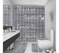 juwute Juego de 4 Cortinas de Ducha Familiares con alfombras Antideslizantes, Cubierta de Tapa de Inodoro y Alfombrilla de baño, Juego de decoración de baño Gris para el hogar, Cortinas de Ducha