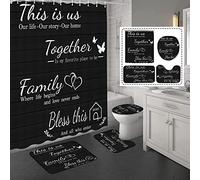 juwute Juego de 4 Cortinas de Ducha Familiares con alfombras Antideslizantes, Cubierta de Tapa de Inodoro y Alfombrilla de baño, Juego de decoración de baño para el hogar, Accesorios de Cortinas de