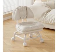 JUXDZISHW Blanca,A2 Tier,Taburete rodante bajo, Asiento rodante bajo con Respaldo, Taburete de pedicura, Taburete Giratorio de 360°, Taburete Giratorio de 360° para Limpieza