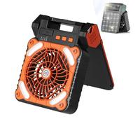 JUXDZISHW Naranja,Ventilador Solar de 5200 mAh con Linterna LED, Panel Solar de 3.8 W, Ventilador de Camping para Exteriores, Suministros de huracán portátil para Picnic, Barbacoa