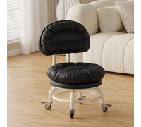 JUXDZISHW Negro,B,Pequeño Taburete rodante PU Cuero 360 ° Giratorio Taburetes Redondos Bajos con Ruedas giratorias universales para Masaje en el hogar Jardín Oficina Garaje Tienda Fitness Sport