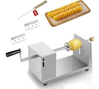 JUXINE Cortador en espiral para verduras y frutas, cortador de verduras de acero inoxidable con 3 cuchillas para patatas fritas, pepinos y zanahorias, incluye soporte y pies antideslizantes