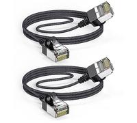 JUXINICE Paquete de 2 cables Ethernet Cat6 delgados, flexibles y ligeros, cables de red LAN Cat6a de nailon trenzado de alta velocidad para viajes o módem/router/juegos/PC, negro, 6 pies