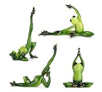 JUXYES Juego de 4 Figuras Creativas de Resina para Yoga, 4 estatuas de Escultura de Rana de Yoga Diferentes, Figuras coleccionables de Animales Personalizadas, Manualidades de Resina para estantes