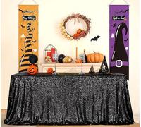 Juya Delight - Mantel rectangular de lentejuelas doradas para bodas, fiestas de cumpleaños, festivales, ceremonias y mesas de postres, 90" x 156", Negro