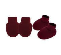 JUYAXIN 1 juego de manoplas y botines de algodón para recién nacidos, antiarañazos, suaves, transpirables, para protección de la piel del bebé, manoplas transpirables para bebé, rojo vino, Talla única