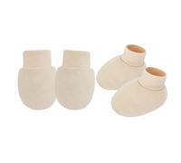 JUYAXIN 1 juego de manoplas y botines de algodón para recién nacidos, antiarañazos, suaves, transpirables, para protección de la piel del bebé, manoplas transpirables para bebé, albaricoque, Talla