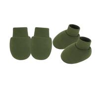 JUYAXIN 1 juego de manoplas y botines de algodón para recién nacidos, antiarañazos, suaves, transpirables, para protección de la piel del bebé, manoplas transpirables para bebé, Verde militar, Talla