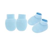 JUYAXIN 1 juego de manoplas y botines de algodón para recién nacidos, antiarañazos, suaves, transpirables, para protección de la piel del bebé, manoplas transpirables para bebé, azul claro, Talla