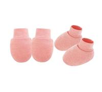 JUYAXIN 1 juego de manoplas y botines de algodón para recién nacidos, antiarañazos, suaves, transpirables, para protección de la piel del bebé, manoplas transpirables para bebé, Camarón en polvo