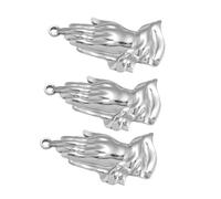 JUYAXIN 3 colgantes religiosos de acero inoxidable con forma de mano para rezar, componentes de collar para amantes de las manualidades, Acero inoxidable