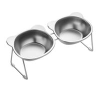 JUYAXIN Comederos elevados de acero inoxidable para gatos de doble tazón, comederos ergonómicos para la salud del perro, comer, regar, cuenco doble para comida para gatos
