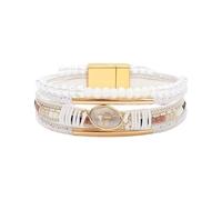JUYAXIN Envoltura de cuero hecha a mano para mujer con cuentas de cristal, corazón, apilable, joyería ajustable, talla única, como se describe