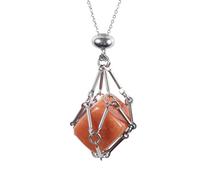 JUYAXIN Joyería de cristal de piedra cuadrada hecha a mano con tecnología de cadena articulada y cierre de red protectora para uso diario, collar con colgante de red de malla de cristal, amethyst