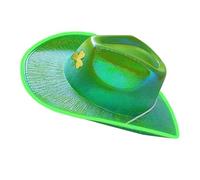 JUYAXIN StPatrick Day - Sombrero de iluminación LED para festivales, alas peludas, color verde, trébol irlandés, accesorios del día nacional, sombrero de celebración