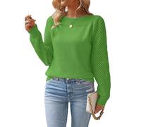 JUYAXIN Suéter de punto de manga larga para mujer, para otoño e invierno, cálido, cuello redondo, transpirable, para días fríos, ligero, de gran tamaño, de ganchillo, verde, L