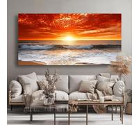 JUYIOPAX abstract seaside sunset canvas wall art, orange and red seascape for the living room, modern home decor(65x125cm/Internal Frame)
