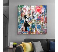 JUYIOPAX Banksy Wall Art The Girl Chasing Red Balloon Street Graffiti Art Canvas Pictures Poster Print for Home Decor Painting(55x55cm/Internal Frame)