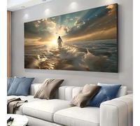 JUYIOPAX Cuadro decorativo de Jesús caminando junto al mar. Póster moderno y tranquilo con escena costera para la decoración de la sala de estar (65 x 125 cm/Marco interno).