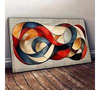 JUYIOPAX Large modern abstract geometric wall art textured canvas painting in blue, red, orange, and beige tones(40x80cm/Internal Frame)