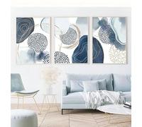 JUYIOPAX Póster de arte abstracto escandinavo con acuarela, formas geométricas azules y doradas, para decoración del hogar y sala de estar (20x30cmx3/Sin marco)