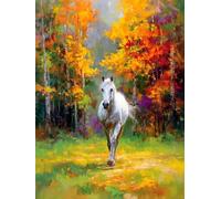 JUYIYUANFUZH Kit Inicio Bordado 11CT Caballo Blanco En El Bosque OtoñAl 5 Kit Punto De Cruz Con Hilos Y Tela Punto De Cruz Principiantes Adultos 15.7 * 19.7In