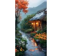 JUYIYUANFUZH Kit Inicio Bordado 11CT CabañA RomáNtica 2 Kit Punto De Cruz Con Hilos Y Tela Punto De Cruz Principiantes Adultos 15.7 * 19.7In