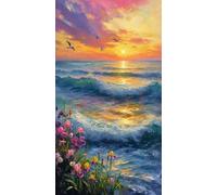 JUYIYUANFUZH Kit Inicio Bordado 11CT Costa RomáNtica 2 Kit Punto De Cruz Con Hilos Y Tela Punto De Cruz Principiantes Adultos 15.7 * 19.7In