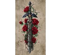 JUYIYUANFUZH Kit Inicio Bordado 11CT Espada Y Rosa 3 Kit Punto De Cruz Con Hilos Y Tela Punto De Cruz Principiantes Adultos 15.7 * 19.7In