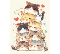 JUYIYUANFUZH Kit Inicio Bordado 11CT Gato Apilado 9 Kit Punto De Cruz Con Hilos Y Tela Punto De Cruz Principiantes Adultos 15.7 * 19.7In