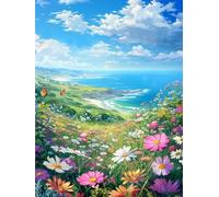 JUYIYUANFUZH Kit Inicio Bordado 11CT Mar De Flores Y Una Playa Tranquila 2 Kit Punto De Cruz Con Hilos Y Tela Punto De Cruz Principiantes Adultos 15.7 * 19.7In