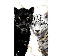 JUYIYUANFUZH Kit Inicio Bordado 11CT Pantera Blanca Y Negra 5 Kit Punto De Cruz Con Hilos Y Tela Punto De Cruz Principiantes Adultos 15.7 * 19.7In