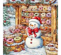 JUYIYUANFUZH Kit Inicio Bordado 11CT Tienda De Postres MuñEco De Nieve NavideñO 3 Kit Punto De Cruz Con Hilos Y Tela Punto De Cruz Principiantes Adultos 15.7 * 19.7In