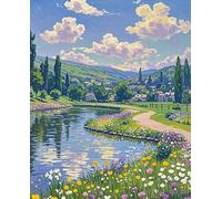 JUYIYUANFUZH Kit Inicio Bordado 11CT Un Camino Rural Adornado Con Flores Kit Punto De Cruz Con Hilos Y Tela Punto De Cruz Principiantes Adultos 15.7 * 19.7In