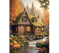 JUYIYUANFUZH Kit Punto De Cruz Con Hilos Y Tela Kit Inicio Bordado 11CT Casa De Cuento De Hadas De OtoñO A Punto De Cruz Principiantes Adultos 40×50Cm