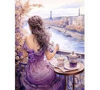 JUYIYUANFUZH Kit Punto De Cruz Con Hilos Y Tela Kit Inicio Bordado 11CT Elegante Fondo PúRpura 1 Punto De Cruz Principiantes Adultos 40×50Cm